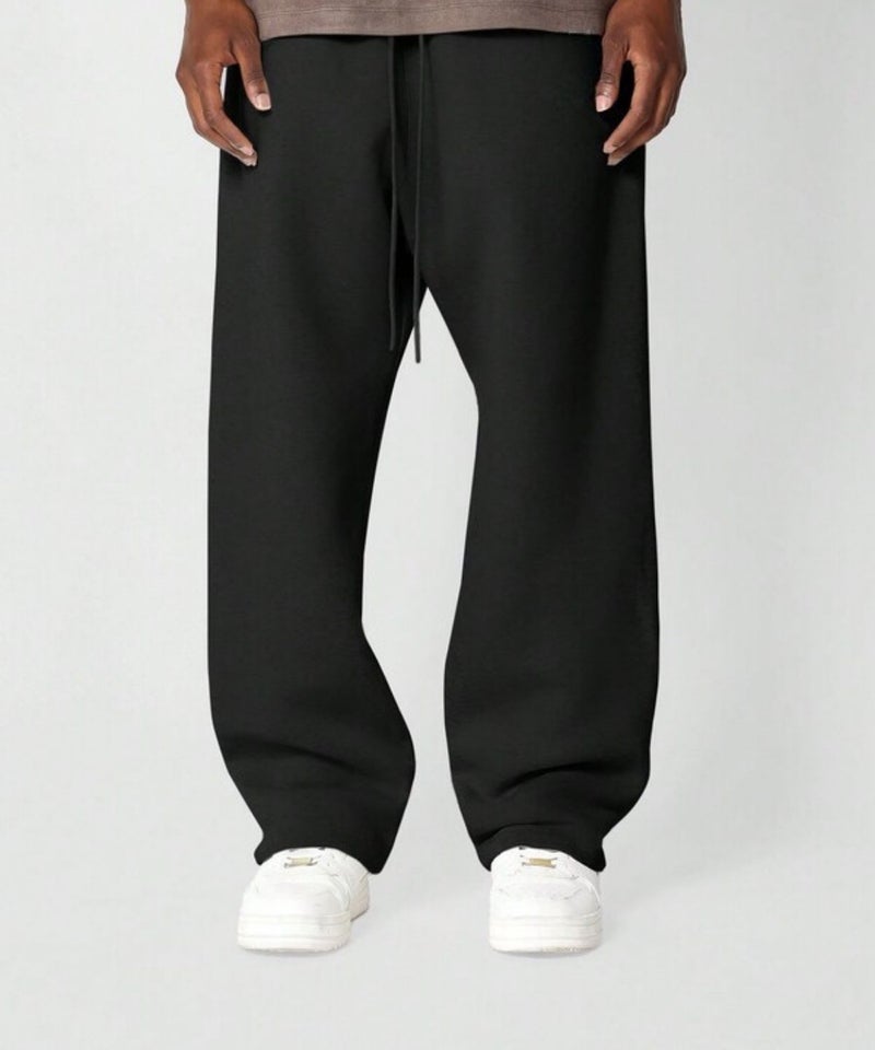 FLYNOFF Solid Black Ultra Soft Brushed Fleece Track Pant with Elastic Waist and Loose Fit Design - Image 1